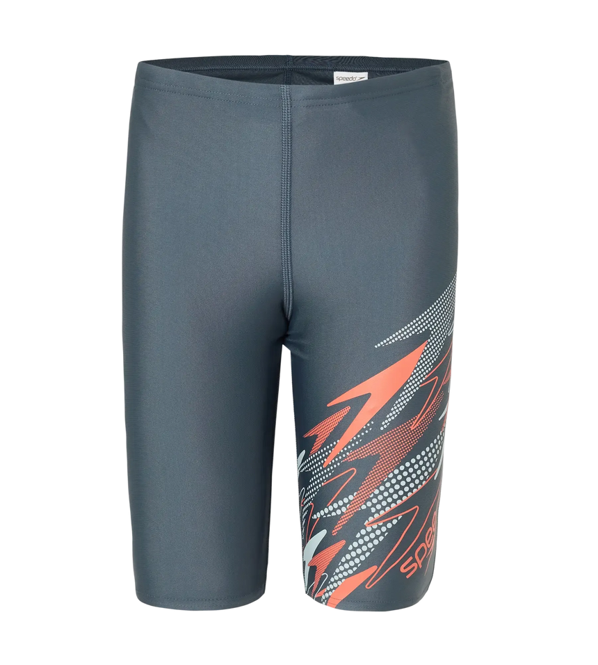 Boy's Endurabrite Medley Gala Logo Jammer - Grey Lead, Tropic Coral & Evening Grey