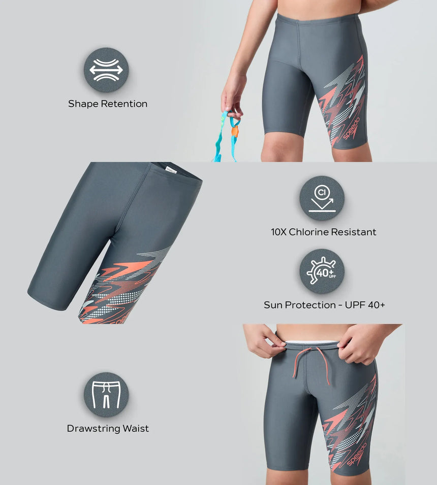 Boy's Endurabrite Medley Gala Logo Jammer - Grey Lead, Tropic Coral & Evening Grey