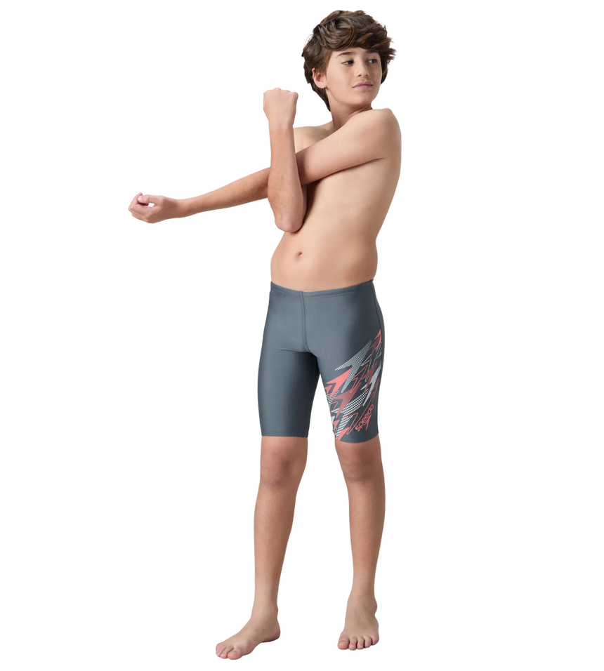 Boy's Endurabrite Medley Gala Logo Jammer - Grey Lead, Tropic Coral & Evening Grey
