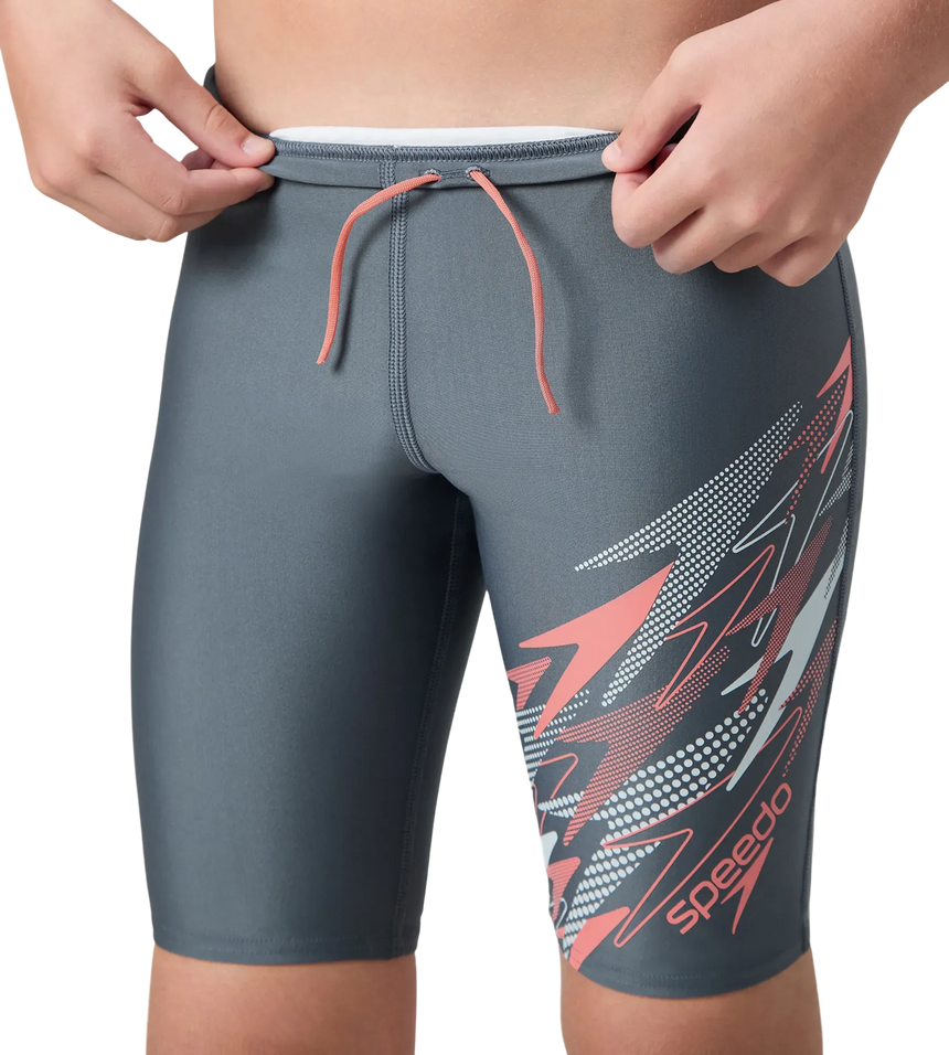 Boy's Endurabrite Medley Gala Logo Jammer - Grey Lead, Tropic Coral & Evening Grey