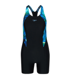 Women's Endurance10 Splice Print Racerback Legsuit - Black & Periwinkle Blue