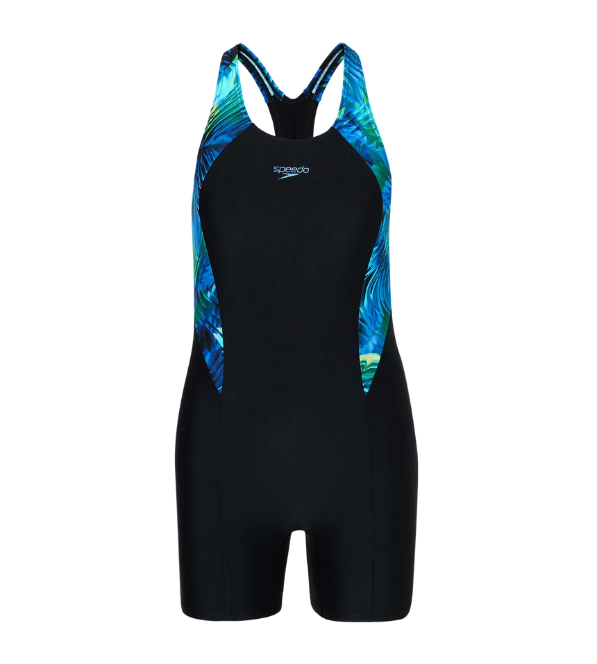Women's Endurance10 Splice Print Racerback Legsuit - Black & Periwinkle Blue