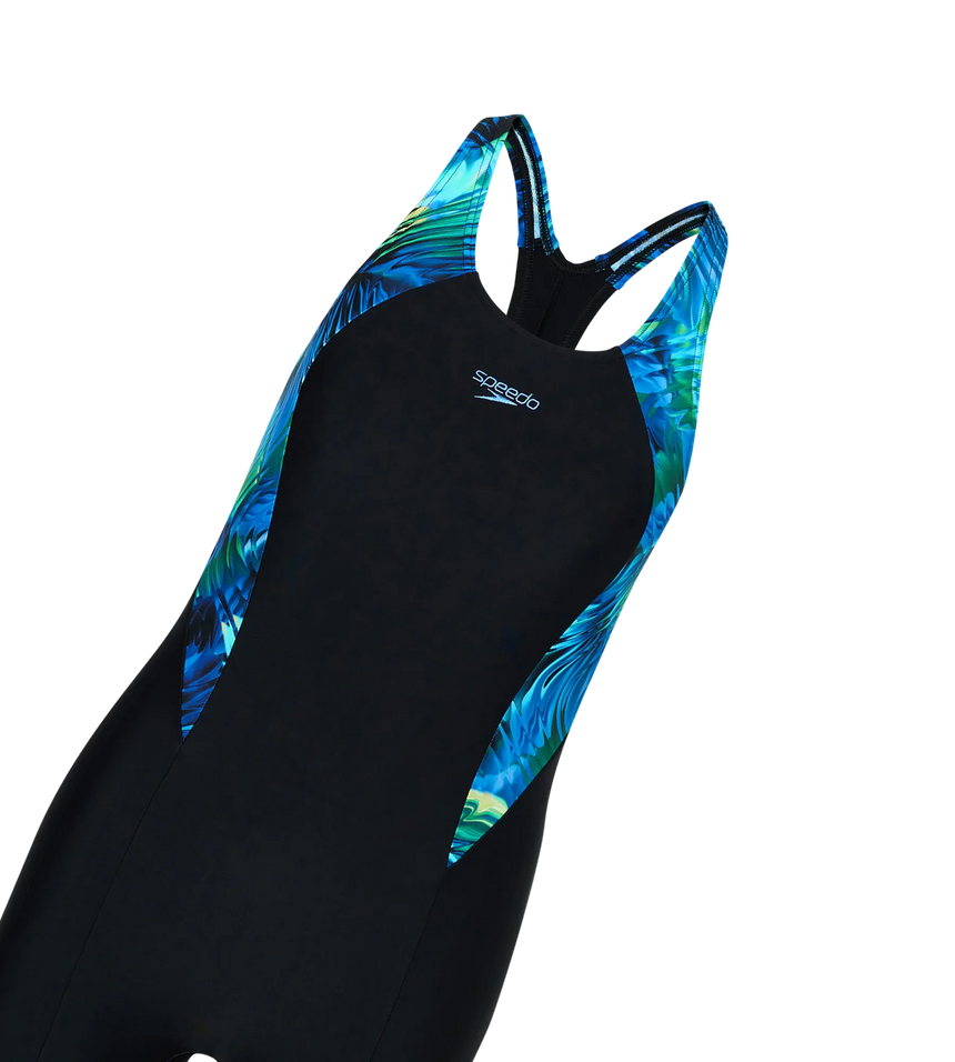 Women's Endurance10 Splice Print Racerback Legsuit - Black & Periwinkle Blue