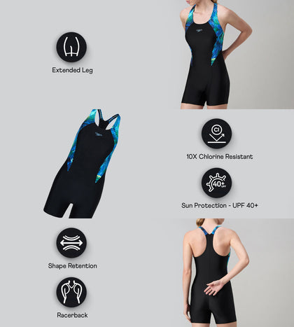 Women's Endurance10 Splice Print Racerback Legsuit - Black & Periwinkle Blue