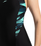 Women's Endurance10 Hyperboom Printed Splice Racerback Legsuit - Black, Dark Teal & Arctic Glass
