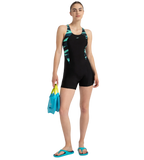 Women's Endurance10 Hyperboom Printed Splice Racerback Legsuit - Black, Dark Teal & Arctic Glass