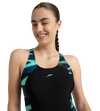 Women's Endurance10 Hyperboom Printed Splice Racerback Legsuit - Black, Dark Teal & Arctic Glass