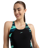 Women's Endurance10 Hyperboom Printed Splice Racerback Legsuit - Black, Dark Teal & Arctic Glass