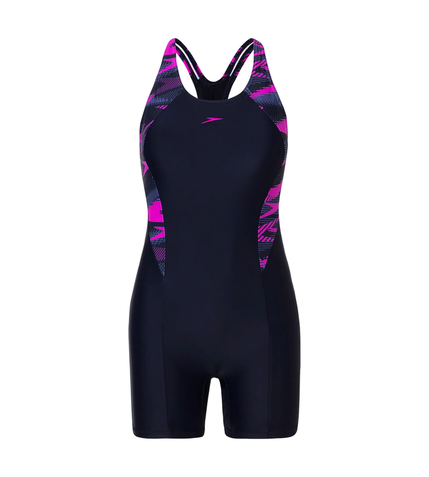 Women's Endurance10 Hyperboom Printed Splice Racerback Legsuit - True Navy, Hapuna Blue & Diva