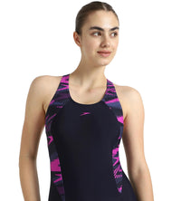 Women's Endurance10 Hyperboom Printed Splice Racerback Legsuit - True Navy, Hapuna Blue & Diva