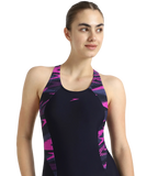 Women's Endurance10 Hyperboom Printed Splice Racerback Legsuit - True Navy, Hapuna Blue & Diva