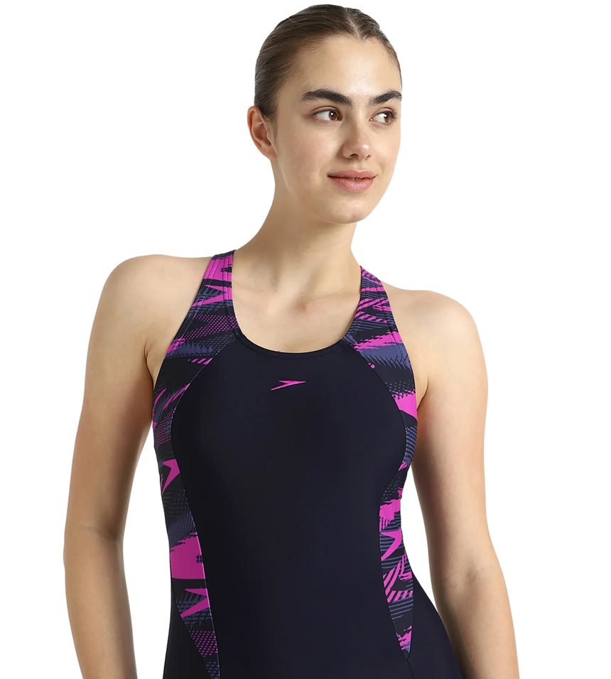 Women's Endurance10 Hyperboom Printed Splice Racerback Legsuit - True Navy, Hapuna Blue & Diva