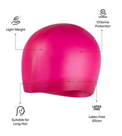 Unisex Kids Long Hair Chlorine Resistant Swim Cap For Boys and Girls - Pink & Blue