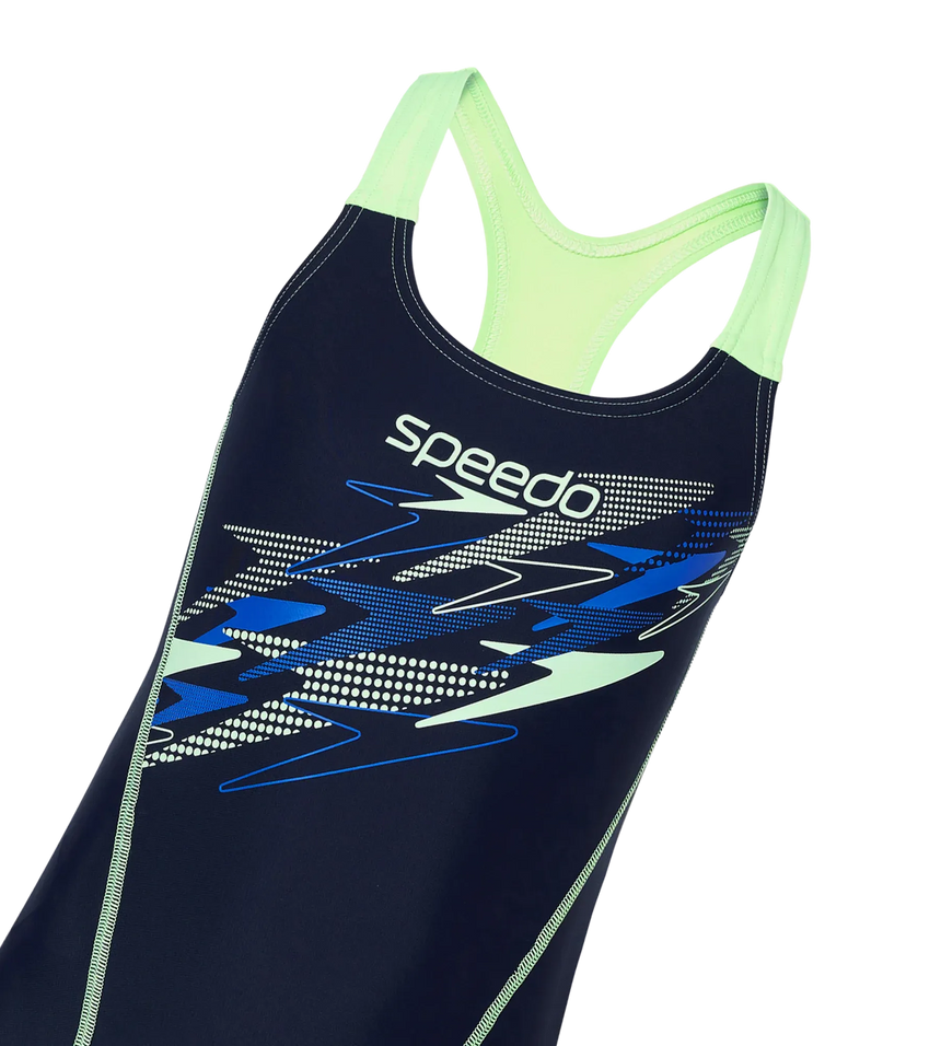 Gir's Endurance10 Medley Print Muscleback V-Cut One Piece Swimsuit - True Navy & Pale Clover