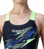 Gir's Endurance10 Medley Print Muscleback V-Cut One Piece Swimsuit - True Navy & Pale Clover