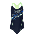 Gir's Endurance10 Medley Print Muscleback V-Cut One Piece Swimsuit - True Navy & Pale Clover