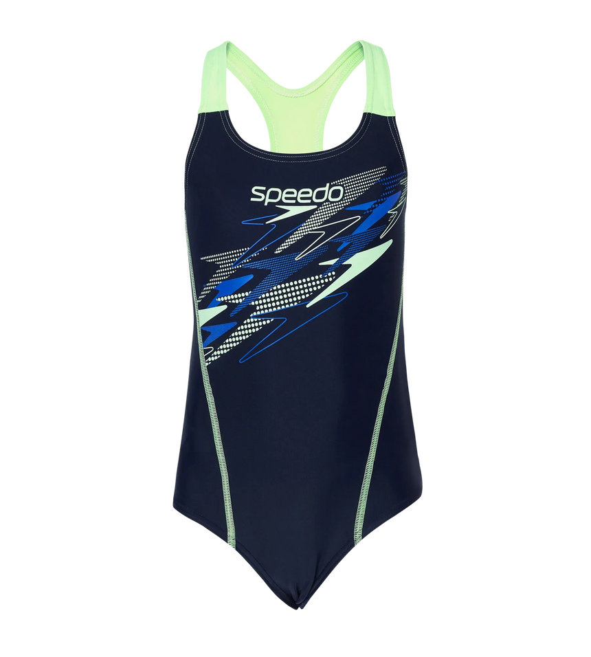 Gir's Endurance10 Medley Print Muscleback V-Cut One Piece Swimsuit - True Navy & Pale Clover
