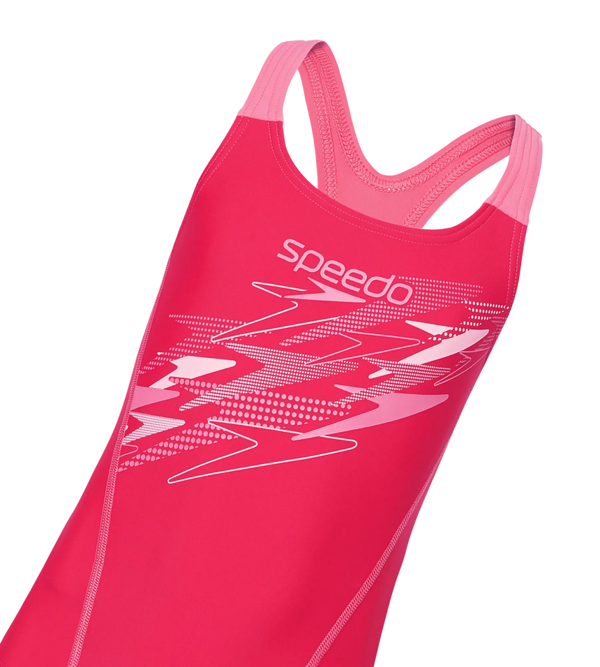Gir's Enduraflex Medley Print Muscleback V-Cut One Piece Swimsuit - Ruby & Pink Lemonade