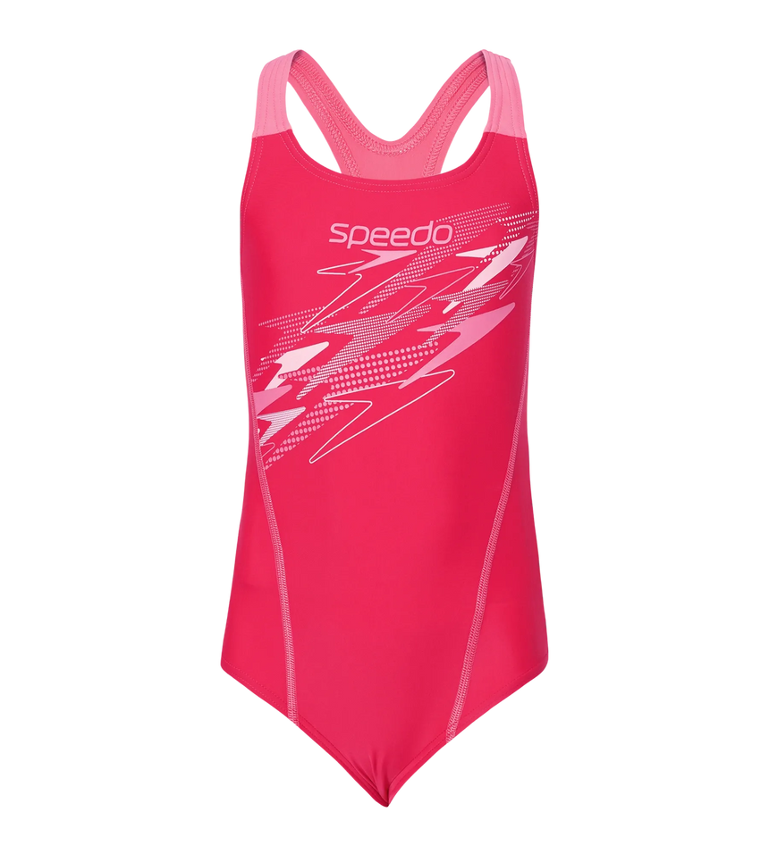 Gir's Enduraflex Medley Print Muscleback V-Cut One Piece Swimsuit - Ruby & Pink Lemonade