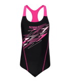 Gir's Endurance10 Medley Print Muscleback V-Cut One Piece Swimsuit - Black & Margarita Pink
