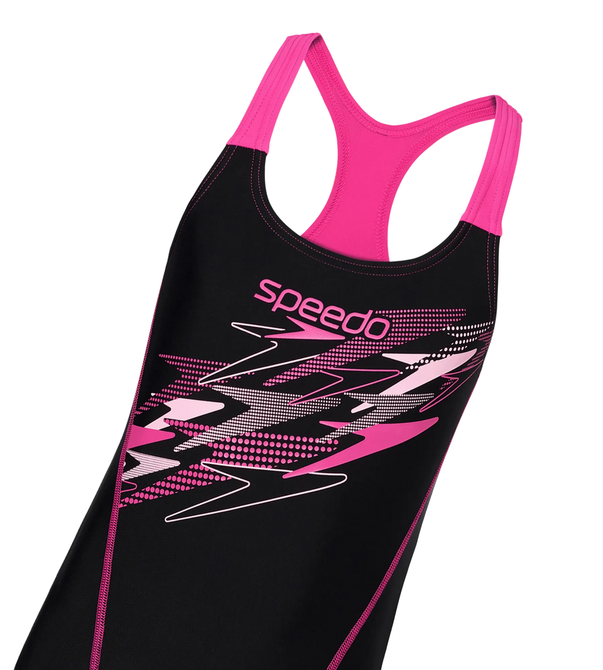 Gir's Endurance10 Medley Print Muscleback V-Cut One Piece Swimsuit - Black & Margarita Pink