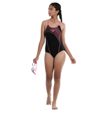 Girl's Endurance 10 Medley Logo Muslceback One Piece V-Cut Swimsuit - Black & Fandango Pink