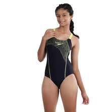 Girl's Endurance Medley Logo Muscleback Swimwear - True Navy & Lemon Drizzle_1