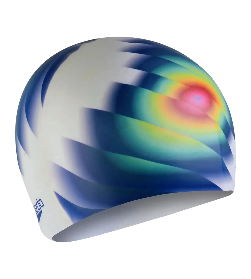 Unisex Digital Printed Swim Cap For Men and Women - White & Blue