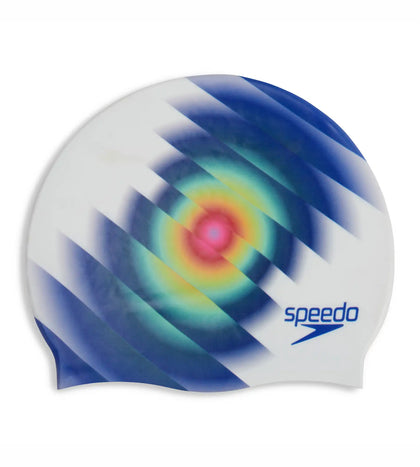 Unisex Adult Digital Printed Swim Cap - White & Blue_2
