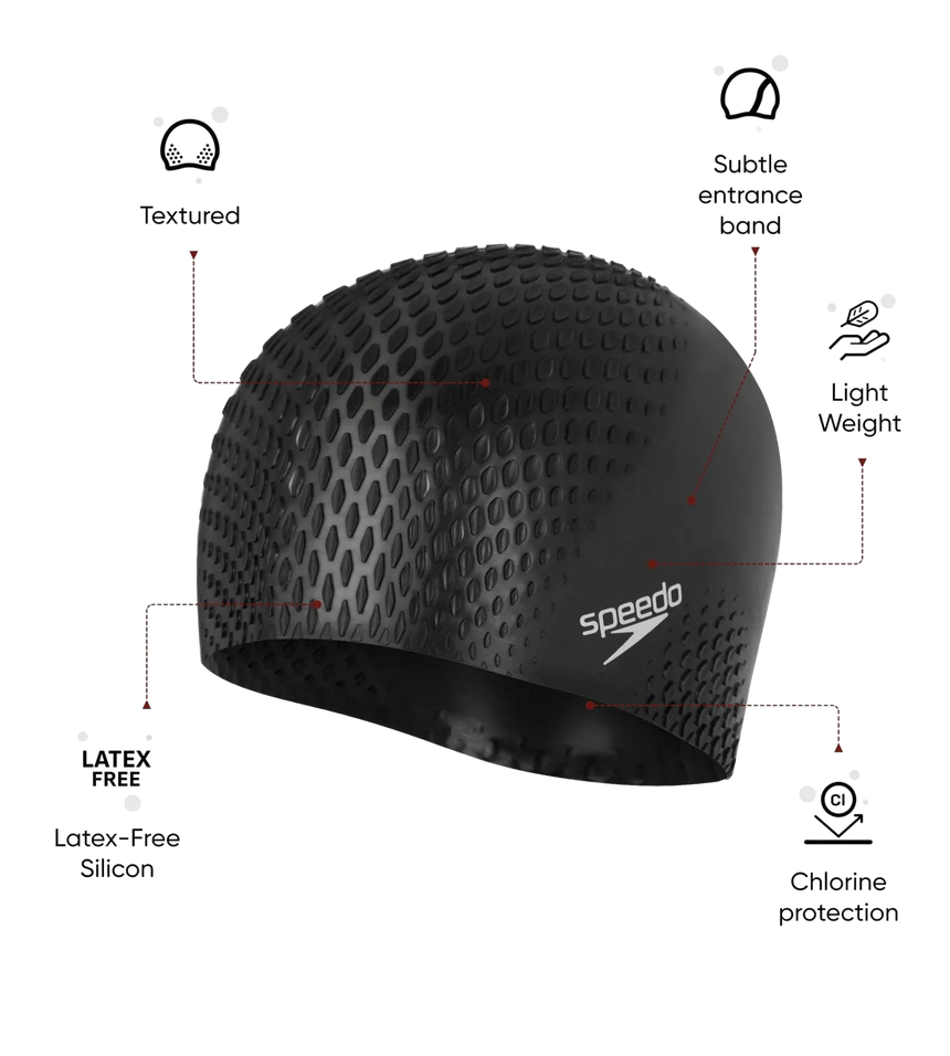 Unisex Adult Bubble Active+ Swim Cap For Men and Women - Black