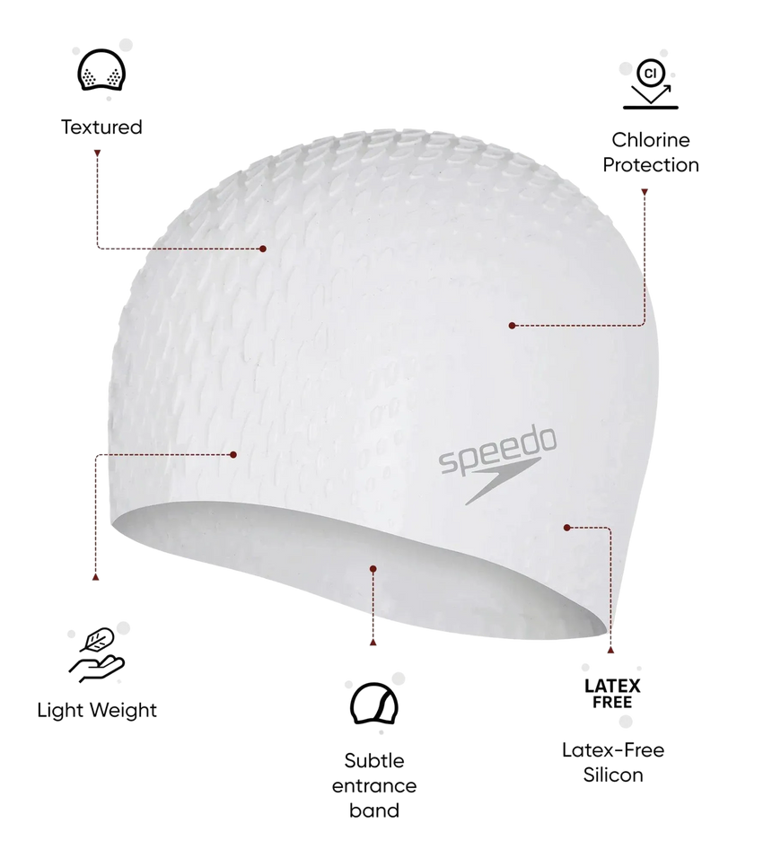 Unisex Bubble Active+ Swim Cap For Men and Women - White