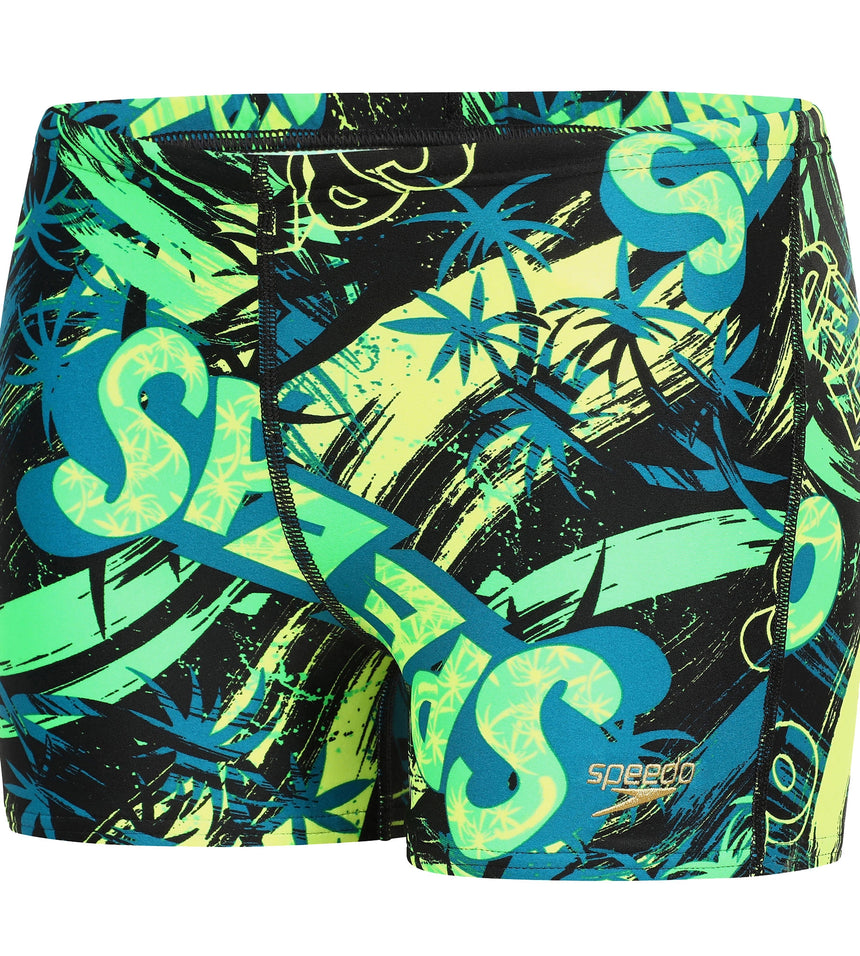 Boys Endurance 10 Jumping Fun Printed Aquashort - Black, Fluo Green & Fluo Yellow