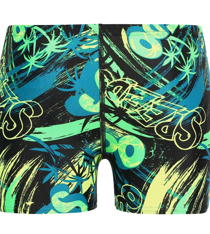 Boys Endurance 10 Jumping Fun Printed Aquashort - Black, Fluo Green & Fluo Yellow