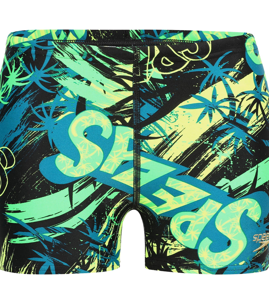 Boys Endurance 10 Jumping Fun Printed Aquashort - Black, Fluo Green & Fluo Yellow