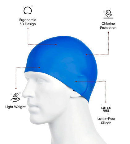 Unisex Moulded Silicone Swim Cap For Men and Women - Blue