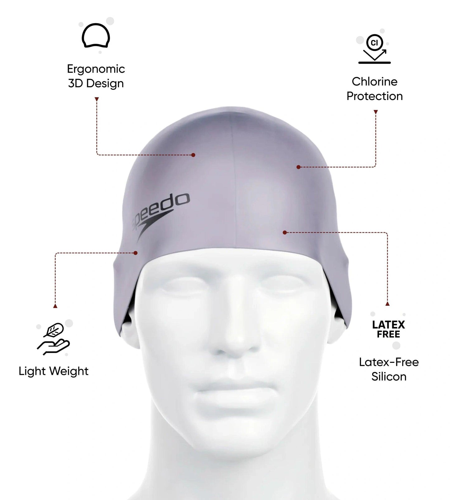 Unisex Moulded Silicone Swim Cap For Men and Women - Grey
