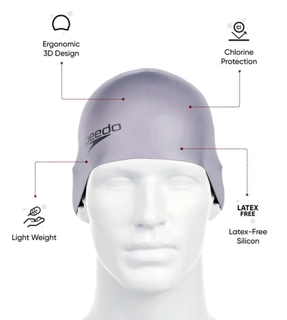 Unisex Moulded Silicone Swim Cap For Men and Women - Grey