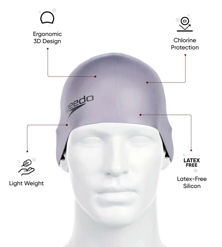 Unisex Moulded Silicone Swim Cap For Men and Women - Grey