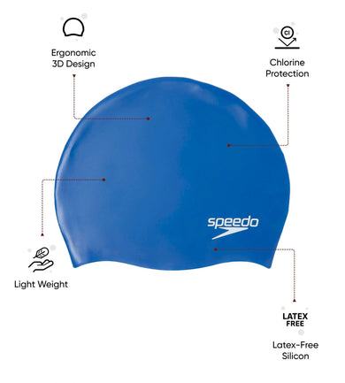 Unisex Kids Moulded Silicone Chlorine Resistant Swim Cap For Boys and Girls - Blue
