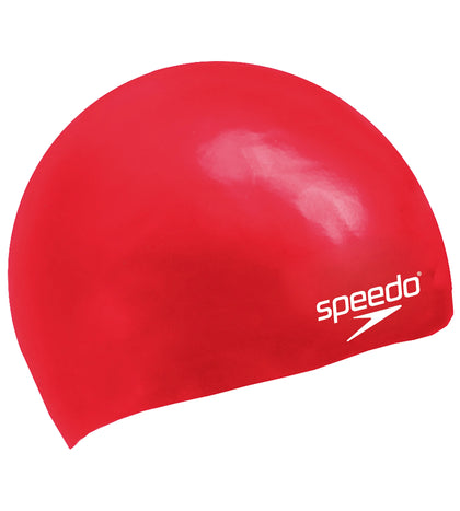 Unisex Junior Moulded Silicone Swim Caps - Red_2