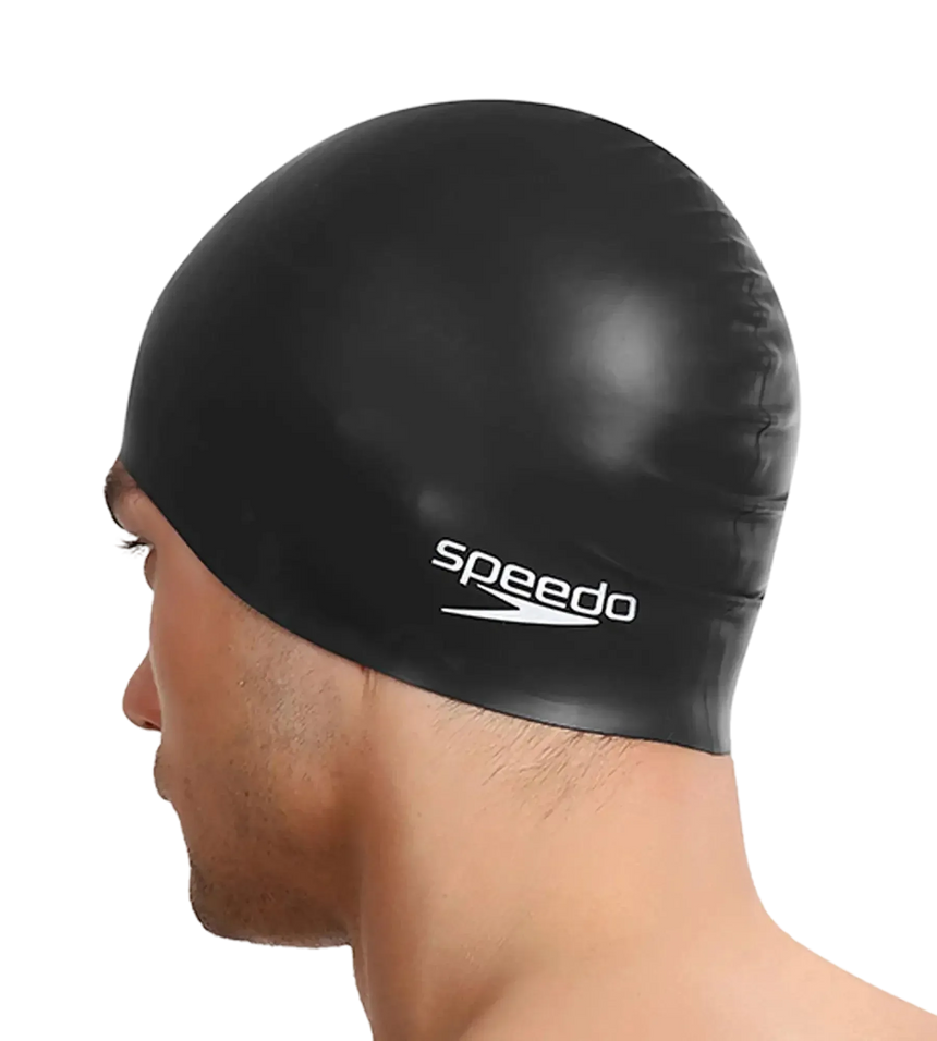 Unisex Flat Silicone Swim Cap For Men and Women - Black