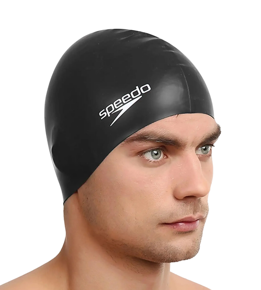 Unisex Flat Silicone Swim Cap For Men and Women - Black