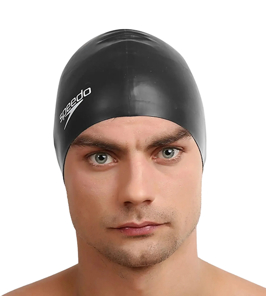 Unisex Flat Silicone Swim Cap For Men and Women - Black