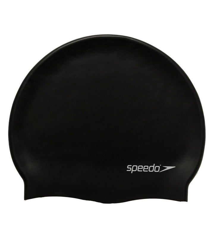 Unisex Adult Flat Silicone Swim Cap - Black_1