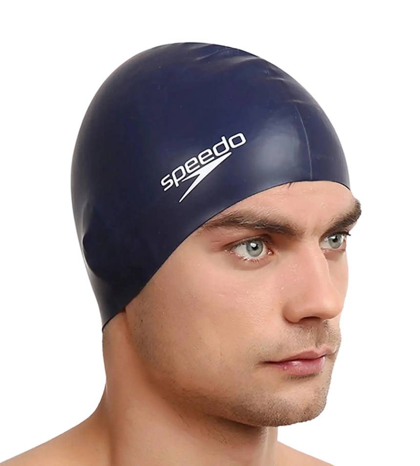 Unisex Flat Silicone Swim Cap For Men and Women - Navy