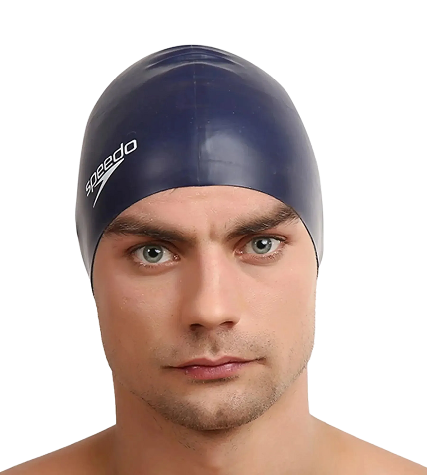 Unisex Flat Silicone Swim Cap For Men and Women - Navy