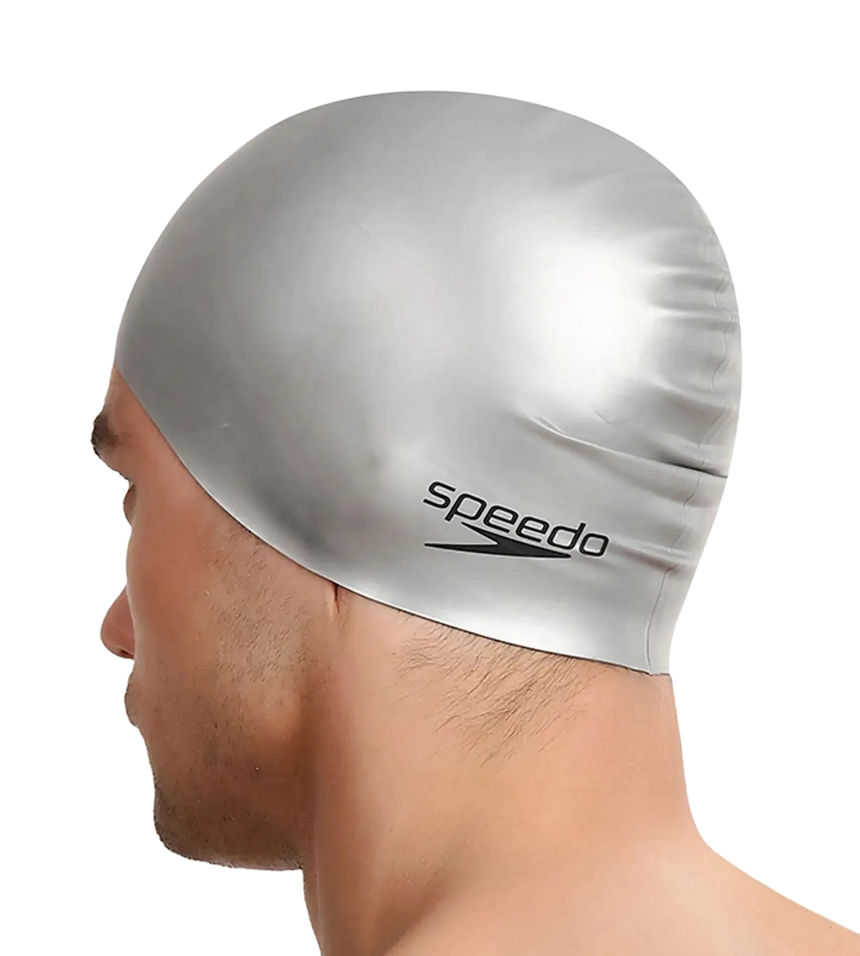 Unisex Flat Silicone Swim Cap For Men and Women - Silver
