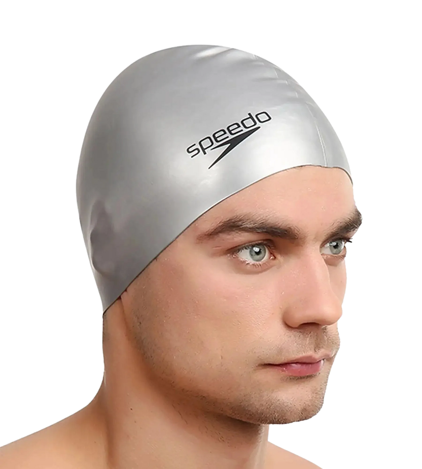 Unisex Flat Silicone Swim Cap For Men and Women - Silver