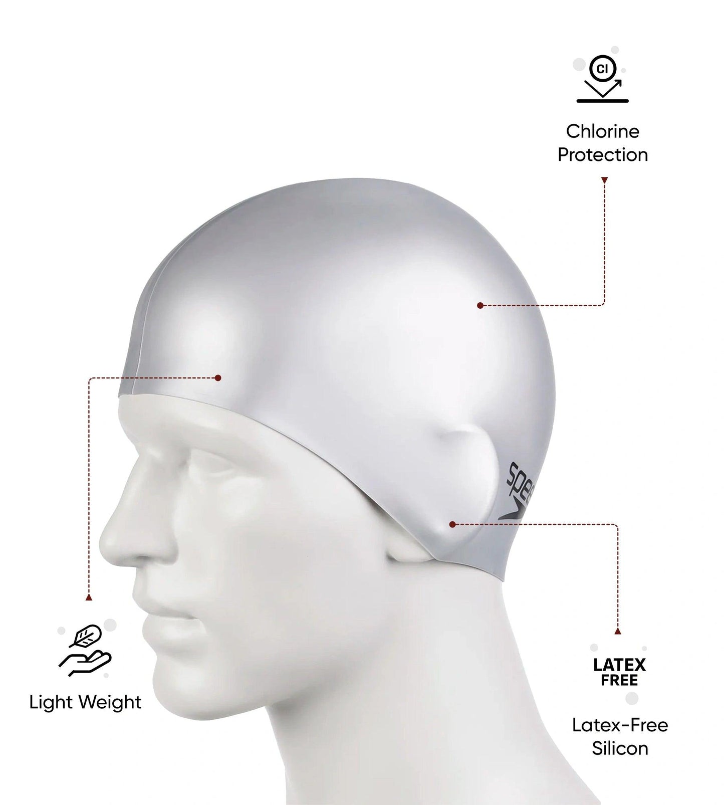 Unisex Flat Silicone Swim Cap For Men and Women - Silver