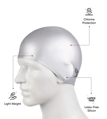 Unisex Flat Silicone Swim Cap For Men and Women - Silver